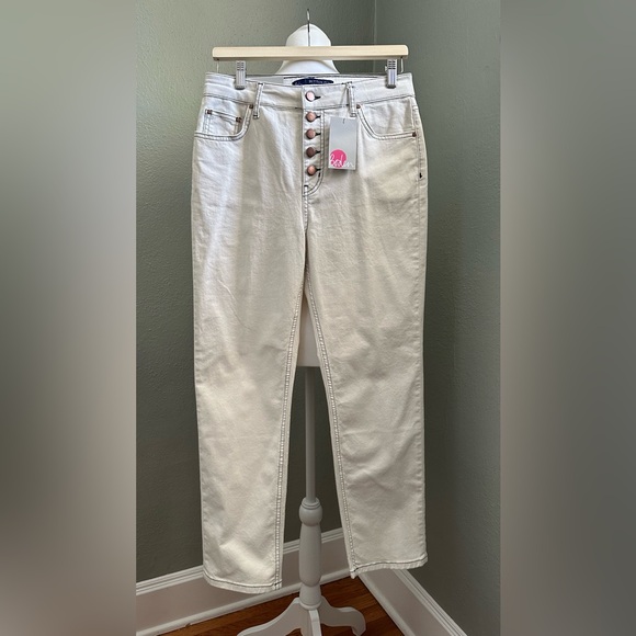 NWT Boden button fly straight leg denim - ecru with navy stitching - 12 - Picture 4 of 8